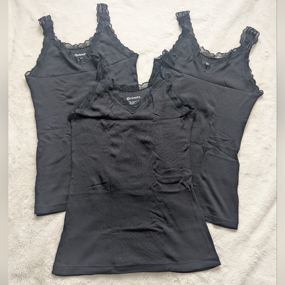 *2 For $15*  (Set Of 3) Black Lace Trim Camisole Tanks
